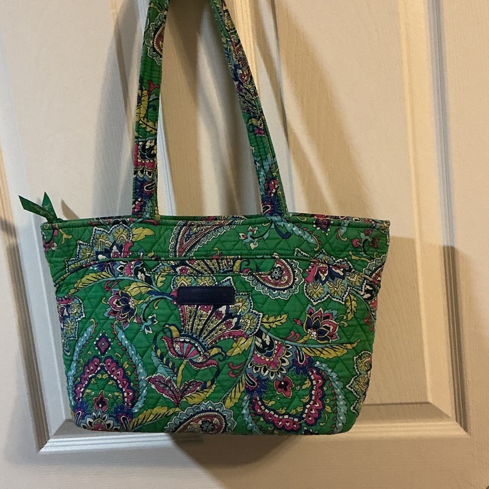 Retired Vera Bradley Emerald Green and Purple Paisley Mandy Tote